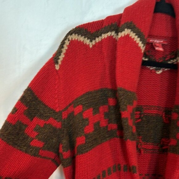 Sundance women’s heritage red southwestern 100% lambs wool tie cardigan size M - Picture 7 of 14